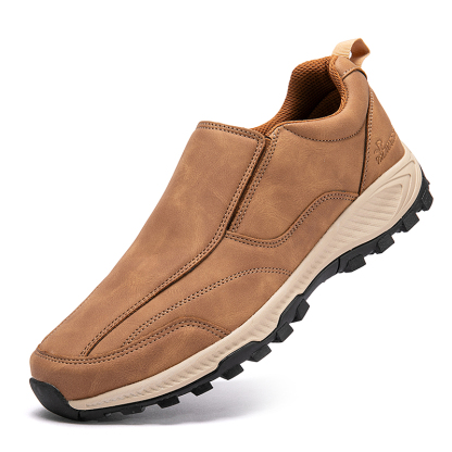 MEN'S COMFORTABLE GENUINE LEATHER SLIP-ON SNEAKERS WITH ARCH SUPPORT AND SHOCK ABSORPTION-caipcmall