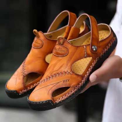 Mens Casual Comfy Soft Sole Non-Slip Closed Toe Leather Sandals-caipcmall