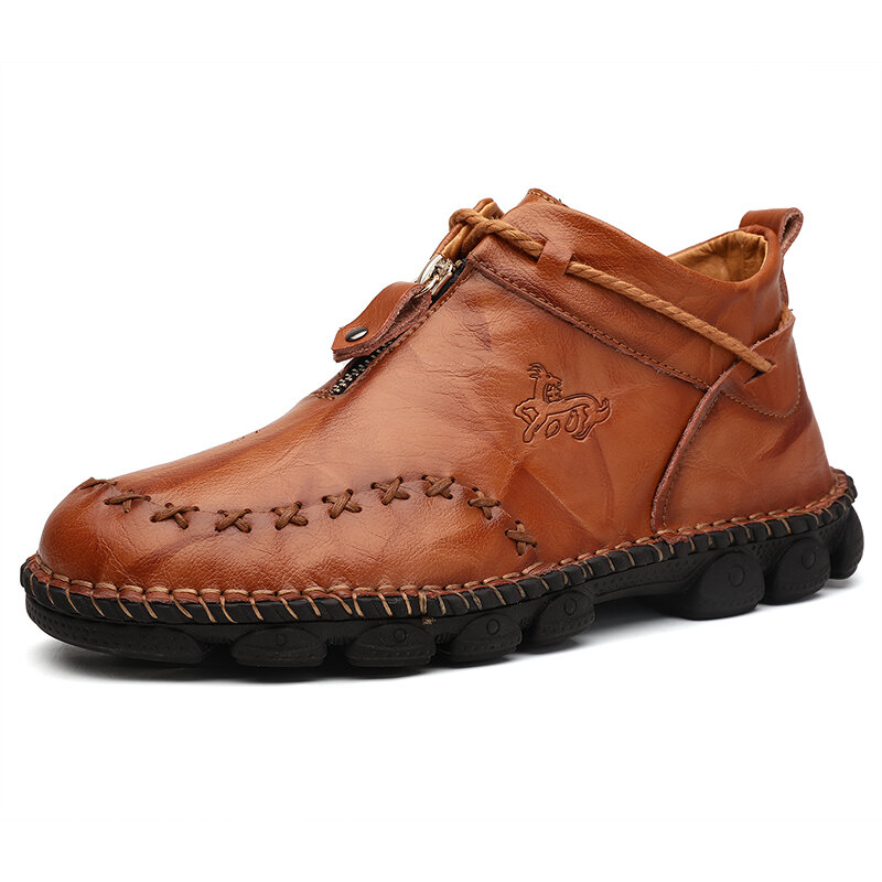 Mens Hand Stitching Non-Slip Soft Sole Genuine Leather Ankle Chukka Boots-caipcmall