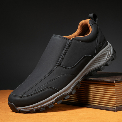 MEN'S COMFORTABLE GENUINE LEATHER SLIP-ON SNEAKERS WITH ARCH SUPPORT AND SHOCK ABSORPTION-caipcmall
