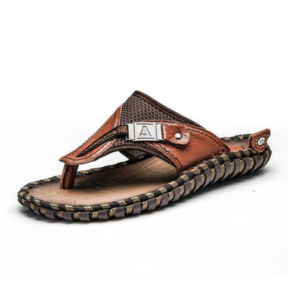 2024 Summer Plus Size Hand-made Genuine Leather Men Slippers Beach Sandals-caipcmall