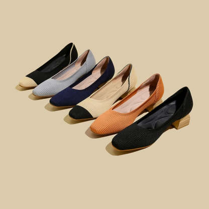 Women Wide Toe Box Chunky Heel Slip On Shoes-caipcmall