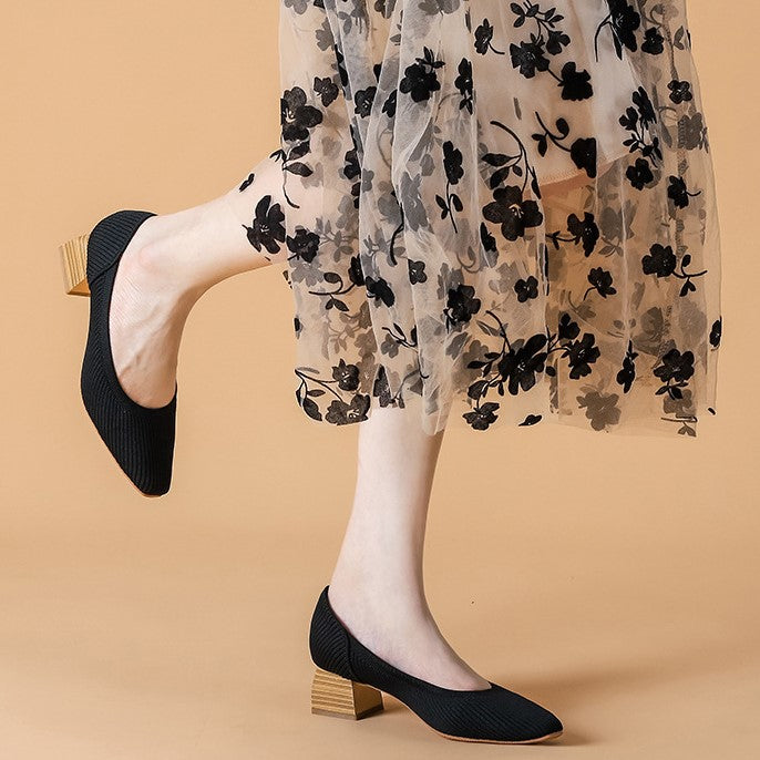 Women Wide Toe Box Chunky Heel Slip On Shoes-caipcmall