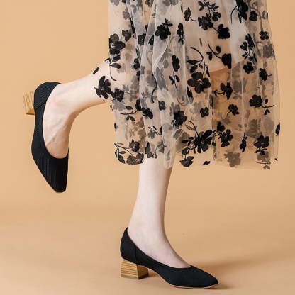 Women Wide Toe Box Chunky Heel Slip On Shoes-caipcmall
