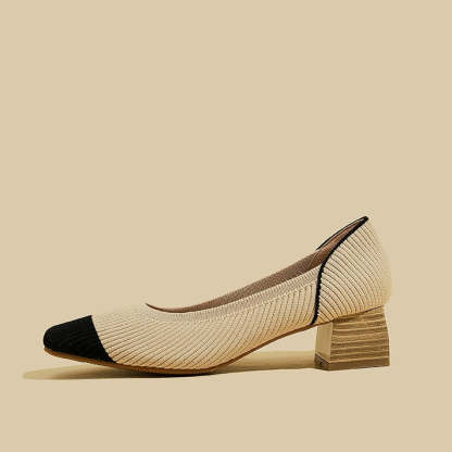 Women Wide Toe Box Chunky Heel Slip On Shoes-caipcmall