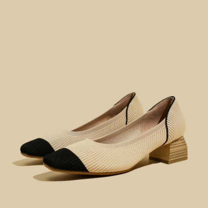 Women Wide Toe Box Chunky Heel Slip On Shoes-caipcmall