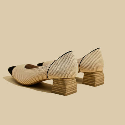 Women Wide Toe Box Chunky Heel Slip On Shoes-caipcmall