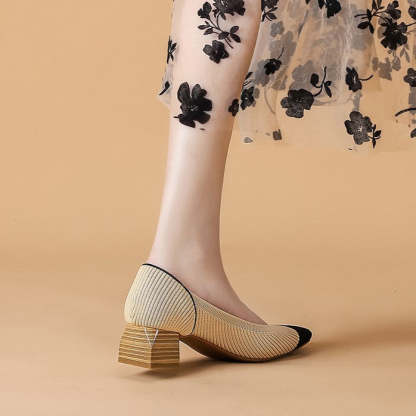 Women Wide Toe Box Chunky Heel Slip On Shoes-caipcmall