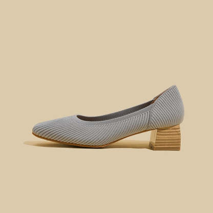 Women Wide Toe Box Chunky Heel Slip On Shoes-caipcmall