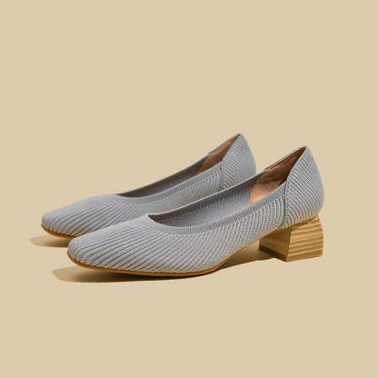 Women Wide Toe Box Chunky Heel Slip On Shoes-caipcmall