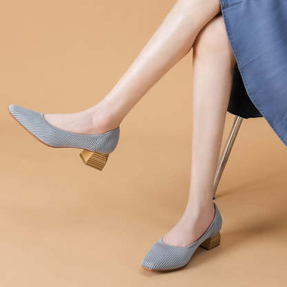 Women Wide Toe Box Chunky Heel Slip On Shoes-caipcmall