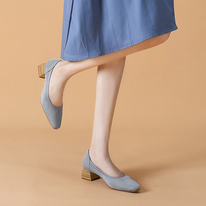Women Wide Toe Box Chunky Heel Slip On Shoes-caipcmall