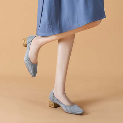 Women Wide Toe Box Chunky Heel Slip On Shoes-caipcmall