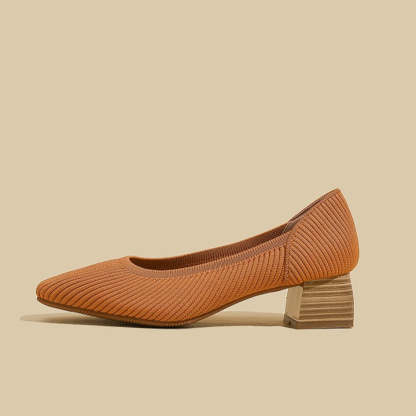 Women Wide Toe Box Chunky Heel Slip On Shoes-caipcmall