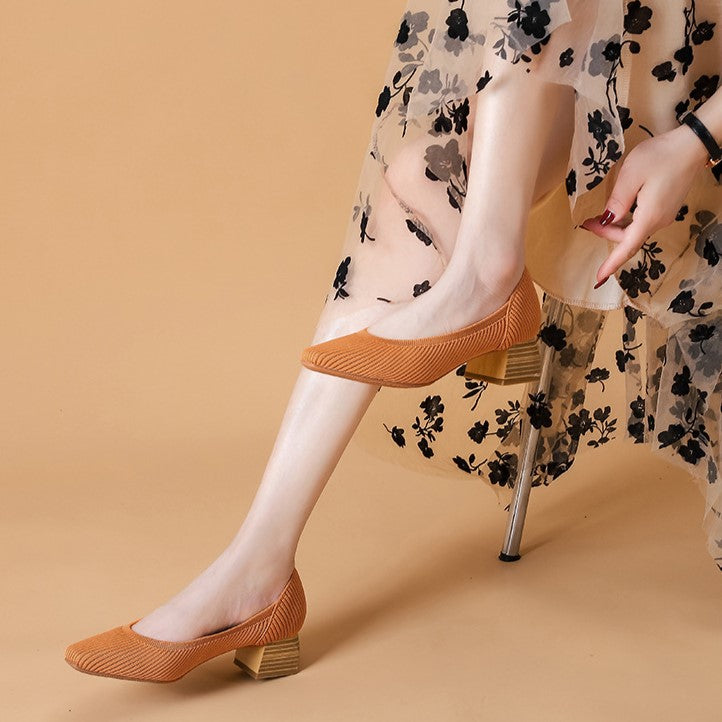 Women Wide Toe Box Chunky Heel Slip On Shoes-caipcmall
