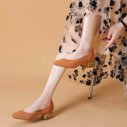Women Wide Toe Box Chunky Heel Slip On Shoes-caipcmall