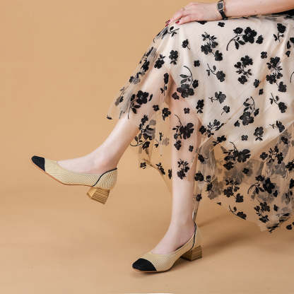 Women Wide Toe Box Chunky Heel Slip On Shoes-caipcmall