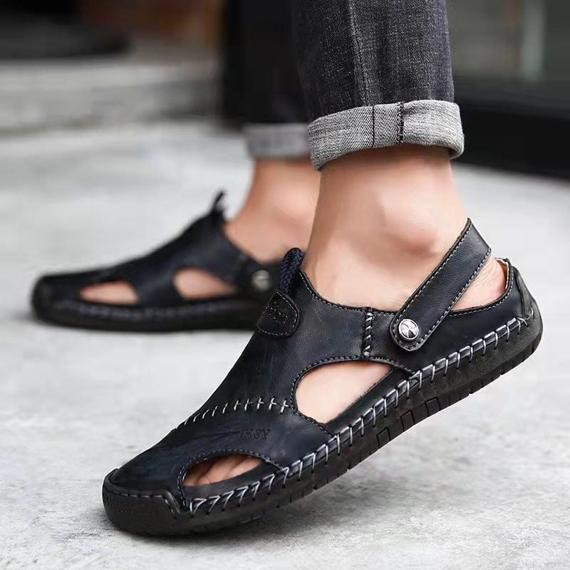 Mens Casual Comfy Soft Sole Non-Slip Closed Toe Leather Sandals-caipcmall