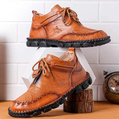 Mens Hand Stitching Non-Slip Soft Sole Genuine Leather Ankle Chukka Boots-caipcmall