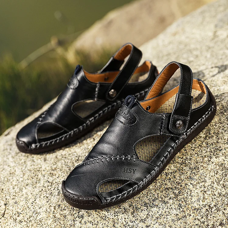 🔥On This Week Sale 70% OFF🔥Mens Casual Comfy Leather Slip On Sandals, Comfy Orthopedic Walking Shoes-caipcmall