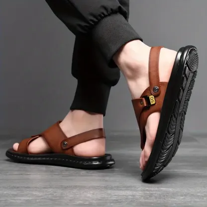 🔥LAST DAY 50% OFF - Men's Large Size Soft Leather Breathable Outdoor Beach Sandals Slippers-caipcmall