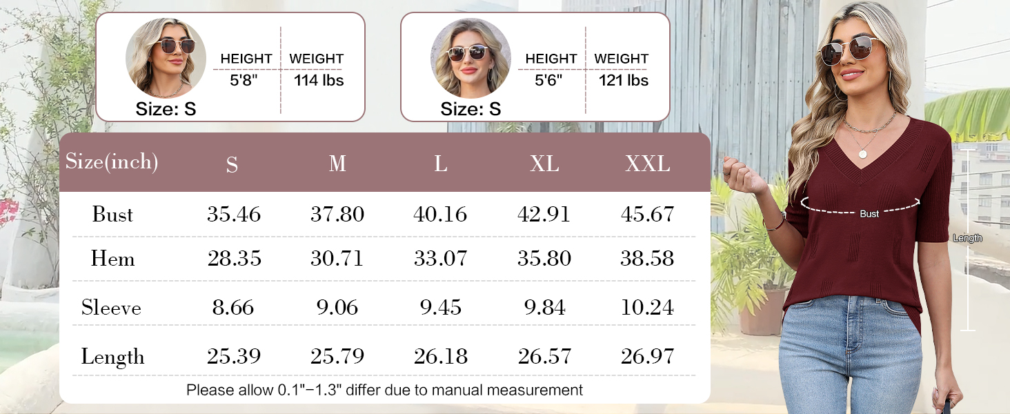 Womens V Neck Sweater Short Sleeve Spring Tops