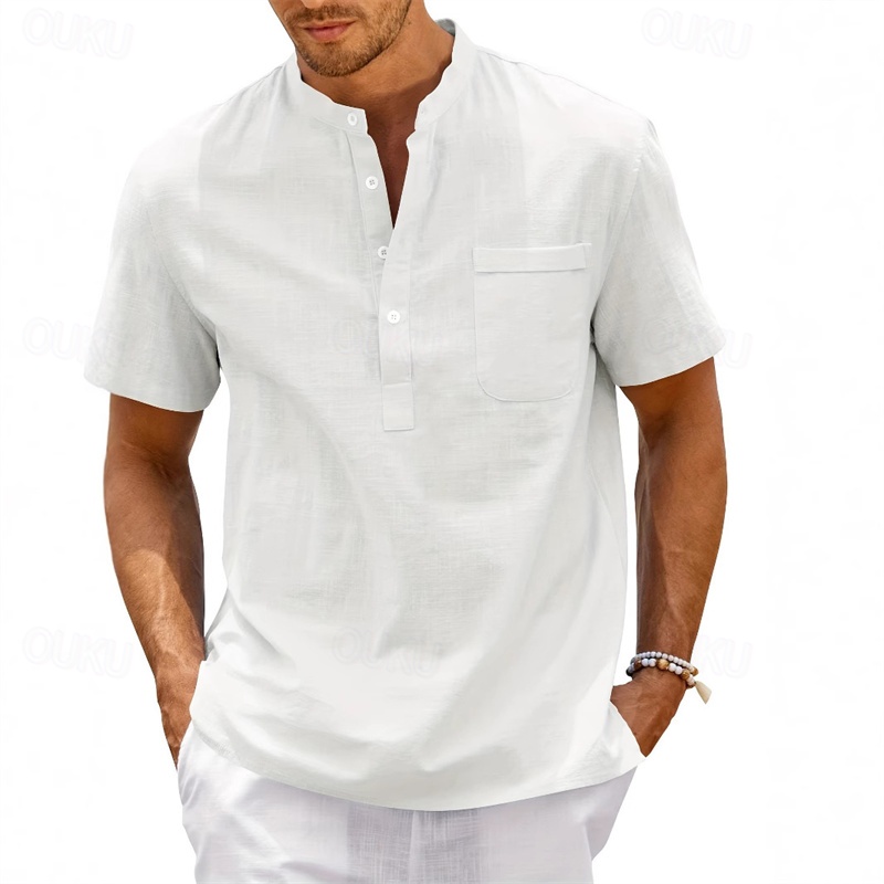 MARCO LUCA | Men's cotton and linen short-sleeved shirt