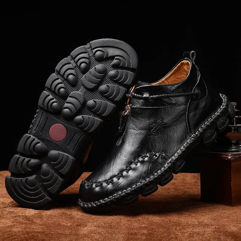 Mens Hand Stitching Non-Slip Soft Sole Genuine Leather Ankle Chukka Boots-caipcmall