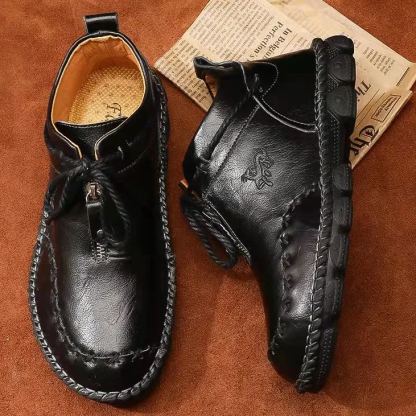 Mens Hand Stitching Non-Slip Soft Sole Genuine Leather Ankle Chukka Boots-caipcmall