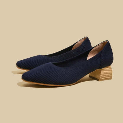 Women Wide Toe Box Chunky Heel Slip On Shoes-caipcmall