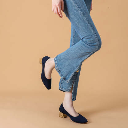 Women Wide Toe Box Chunky Heel Slip On Shoes-caipcmall