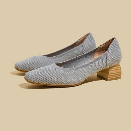 Women Wide Toe Box Chunky Heel Slip On Shoes-caipcmall