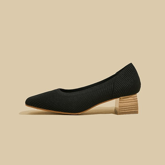 Women Wide Toe Box Chunky Heel Slip On Shoes-caipcmall