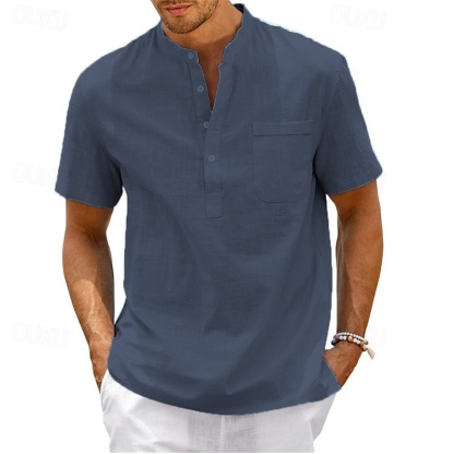 MARCO LUCA | Men's cotton and linen short-sleeved shirt