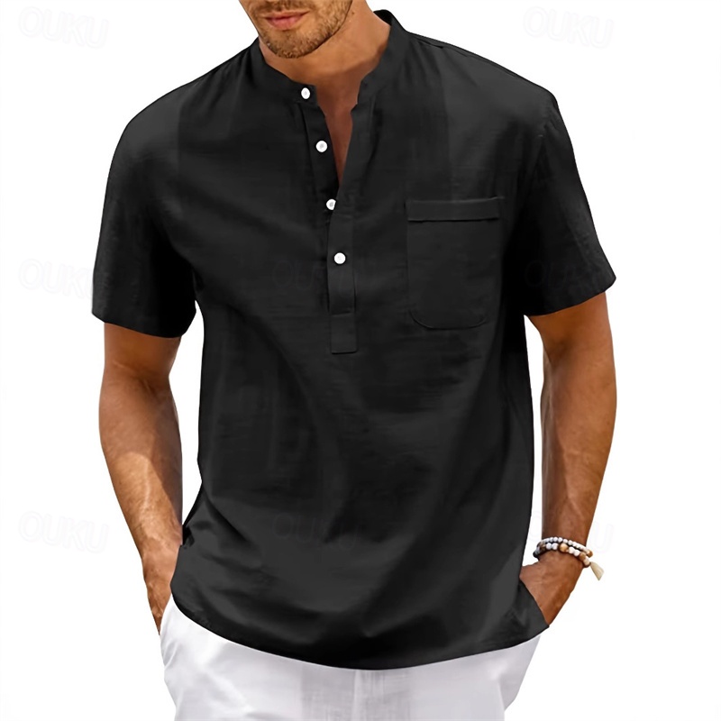 MARCO LUCA | Men's cotton and linen short-sleeved shirt