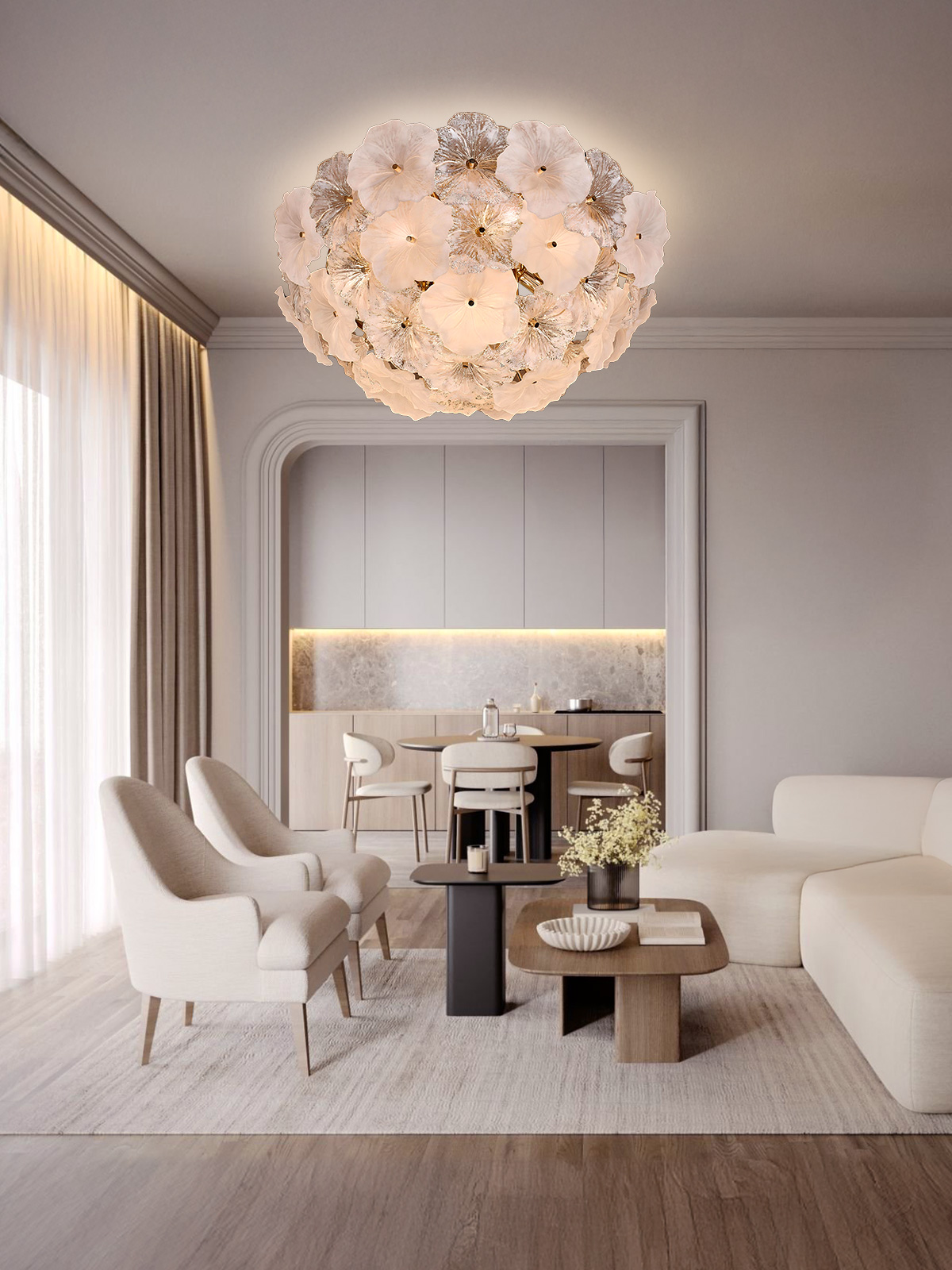 Floral Frosted Crystal Chandelier - Nature-Inspired Elegance for Modern Living