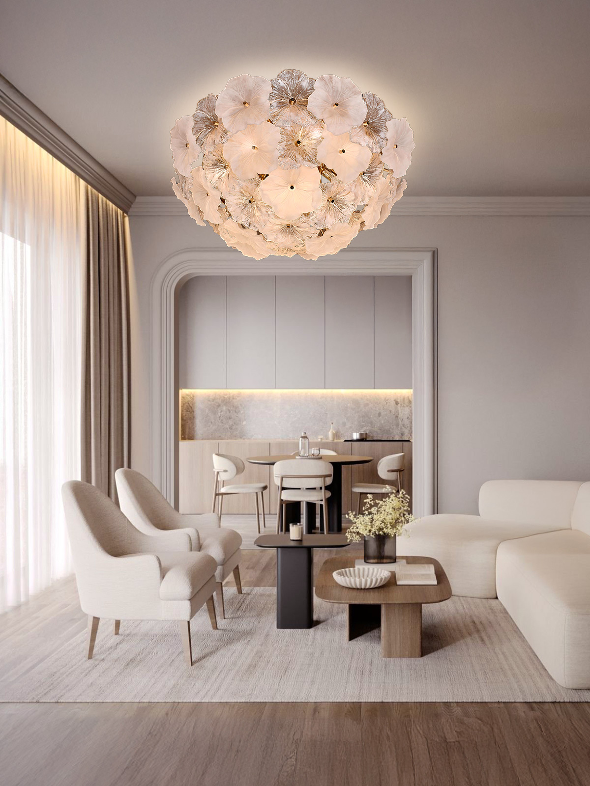 Floral Frosted Crystal Chandelier - Nature-Inspired Elegance for Modern Living