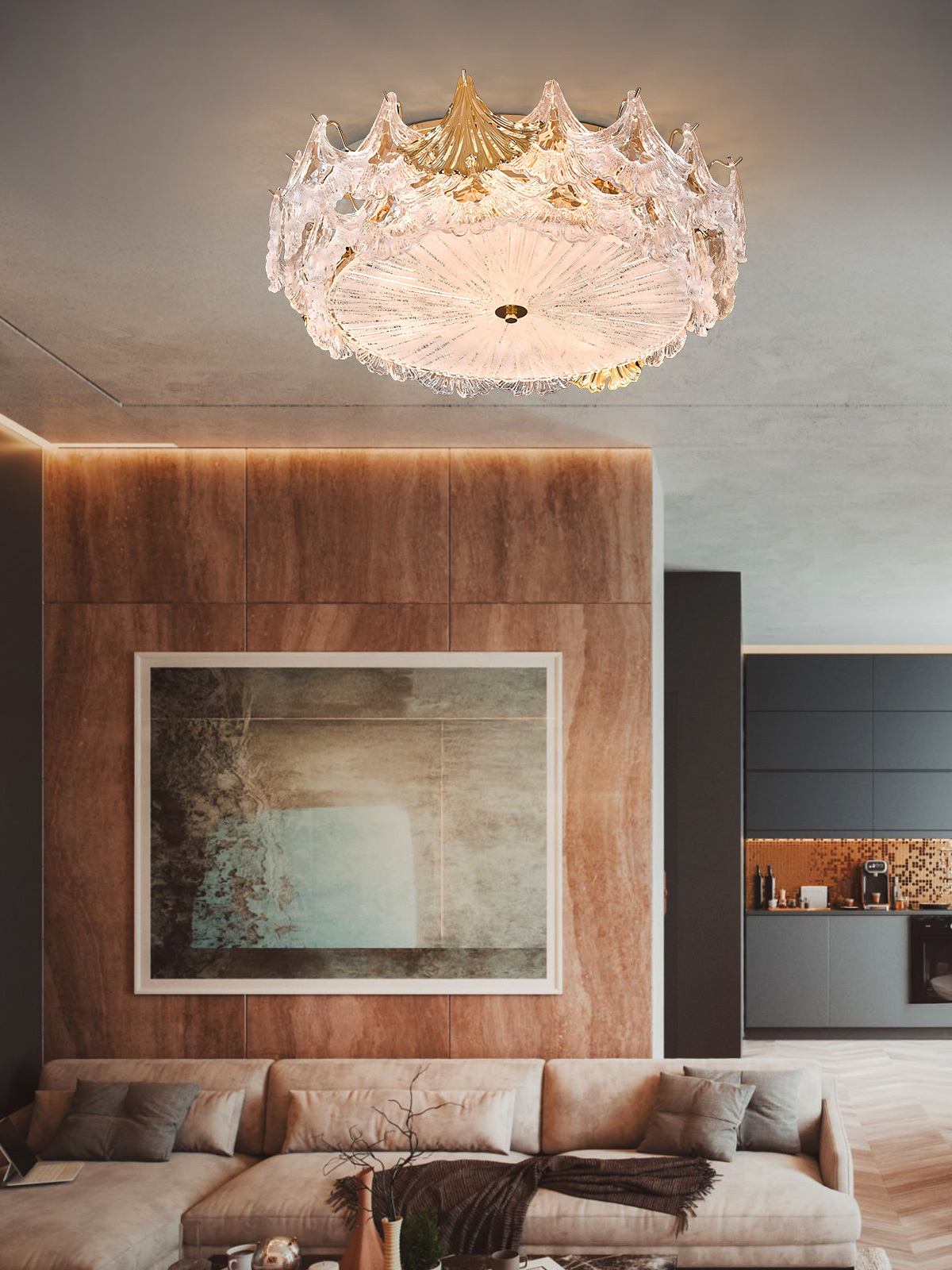 Golden Frosted Crystal Chandelier - A Statement of Luxury and Sophistication