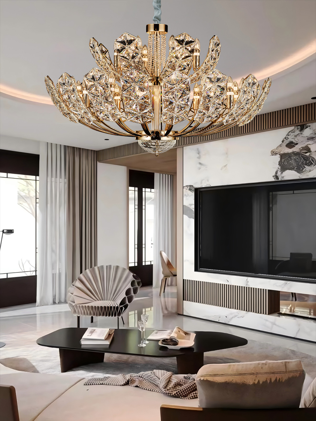 Exquisite Crystal Petal Chandelier - Modern Luxury for Your Interiors