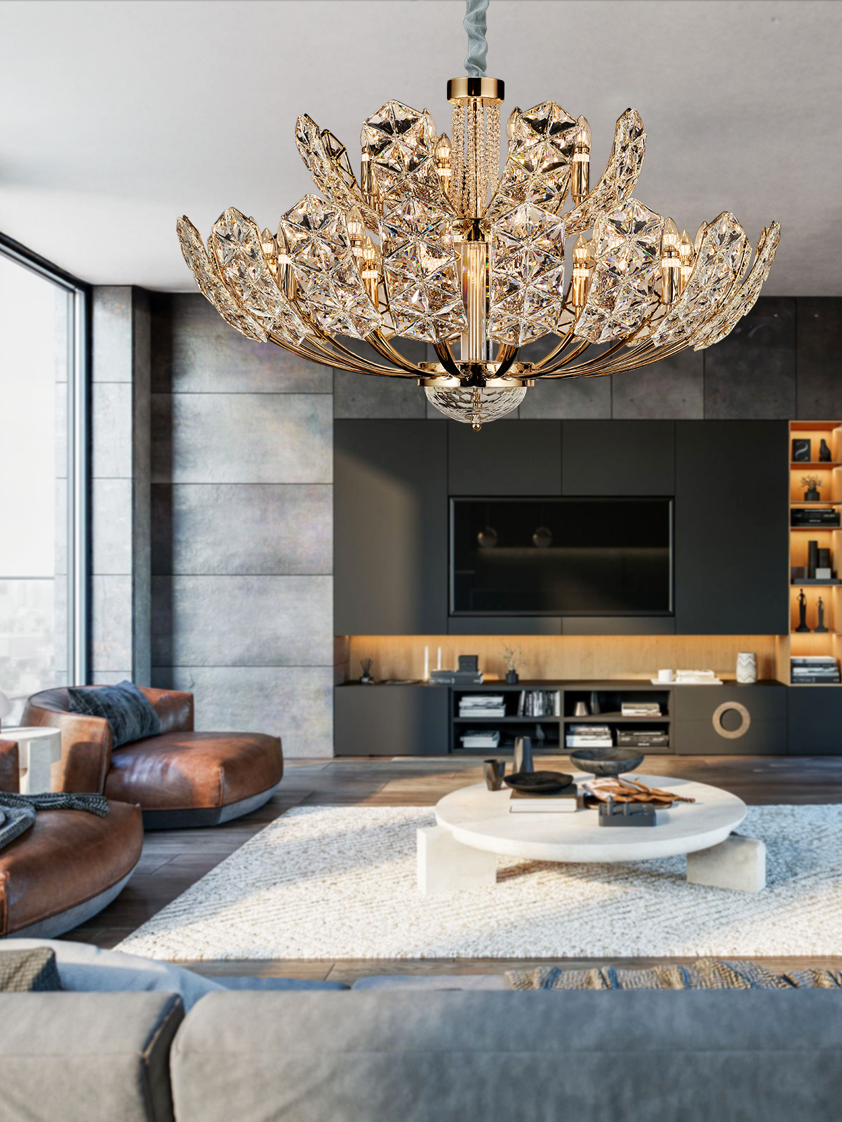 Exquisite Crystal Petal Chandelier - Modern Luxury for Your Interiors