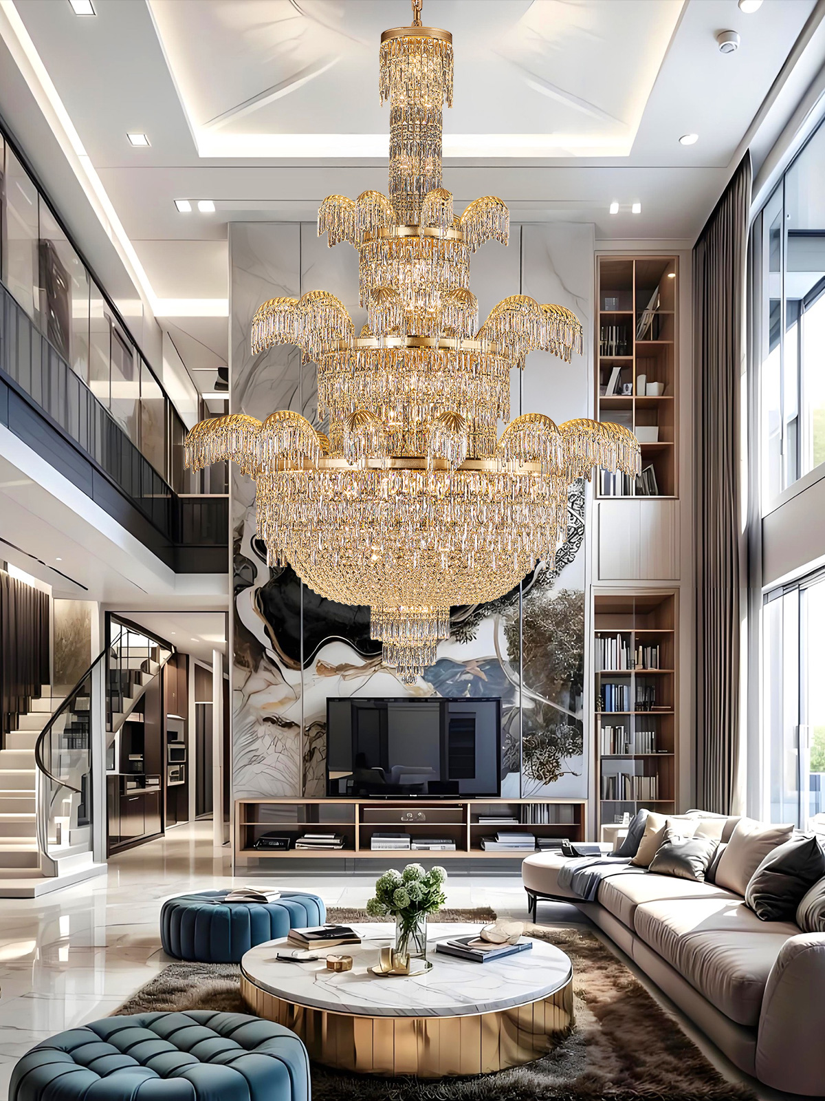 Luxurious Multi-Tier Crystal Chandelier – A Statement of Grandeur