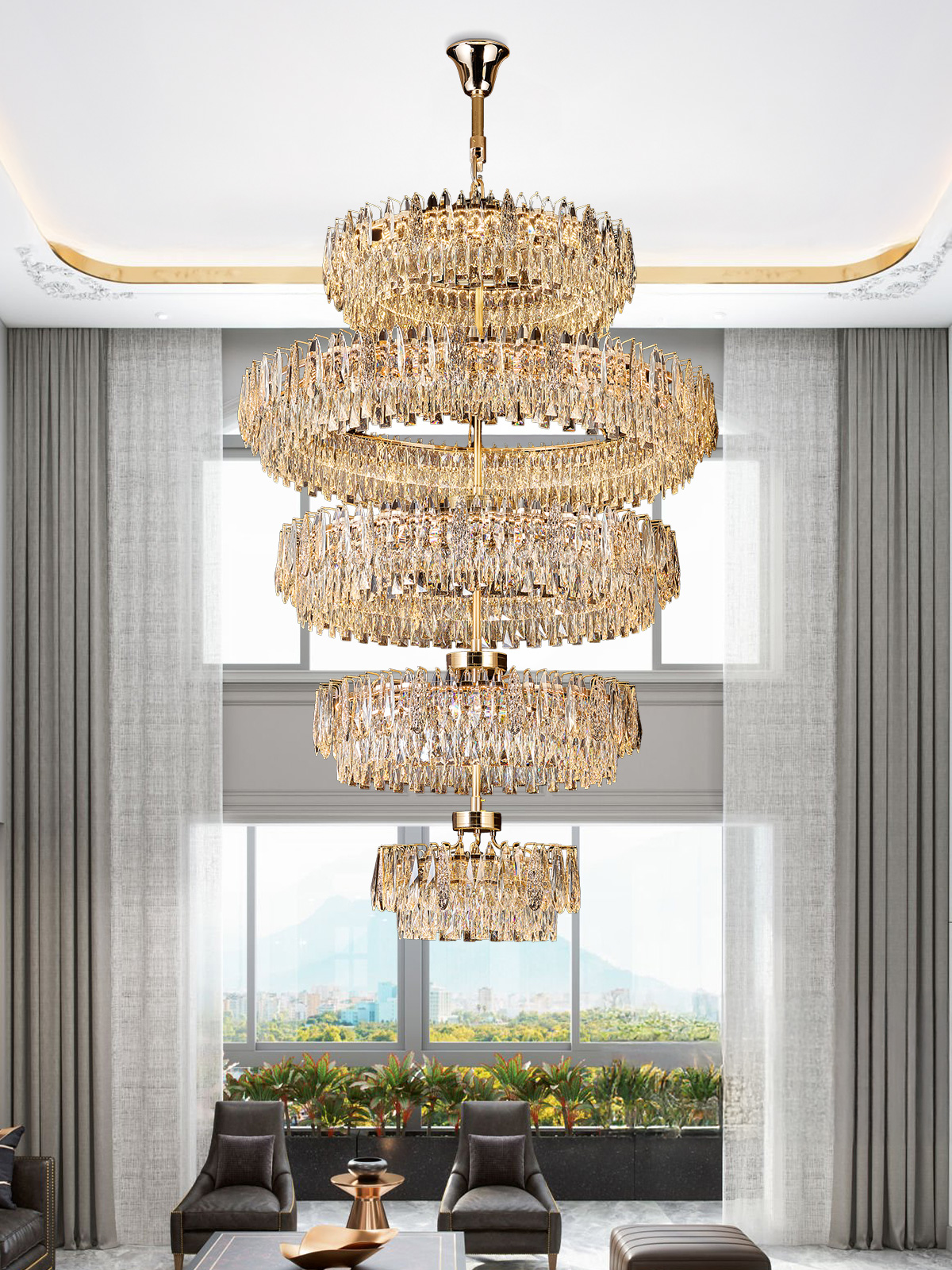 Majestic Tiered Crystal Chandelier - A Luxurious Centerpiece for High-End Interiors