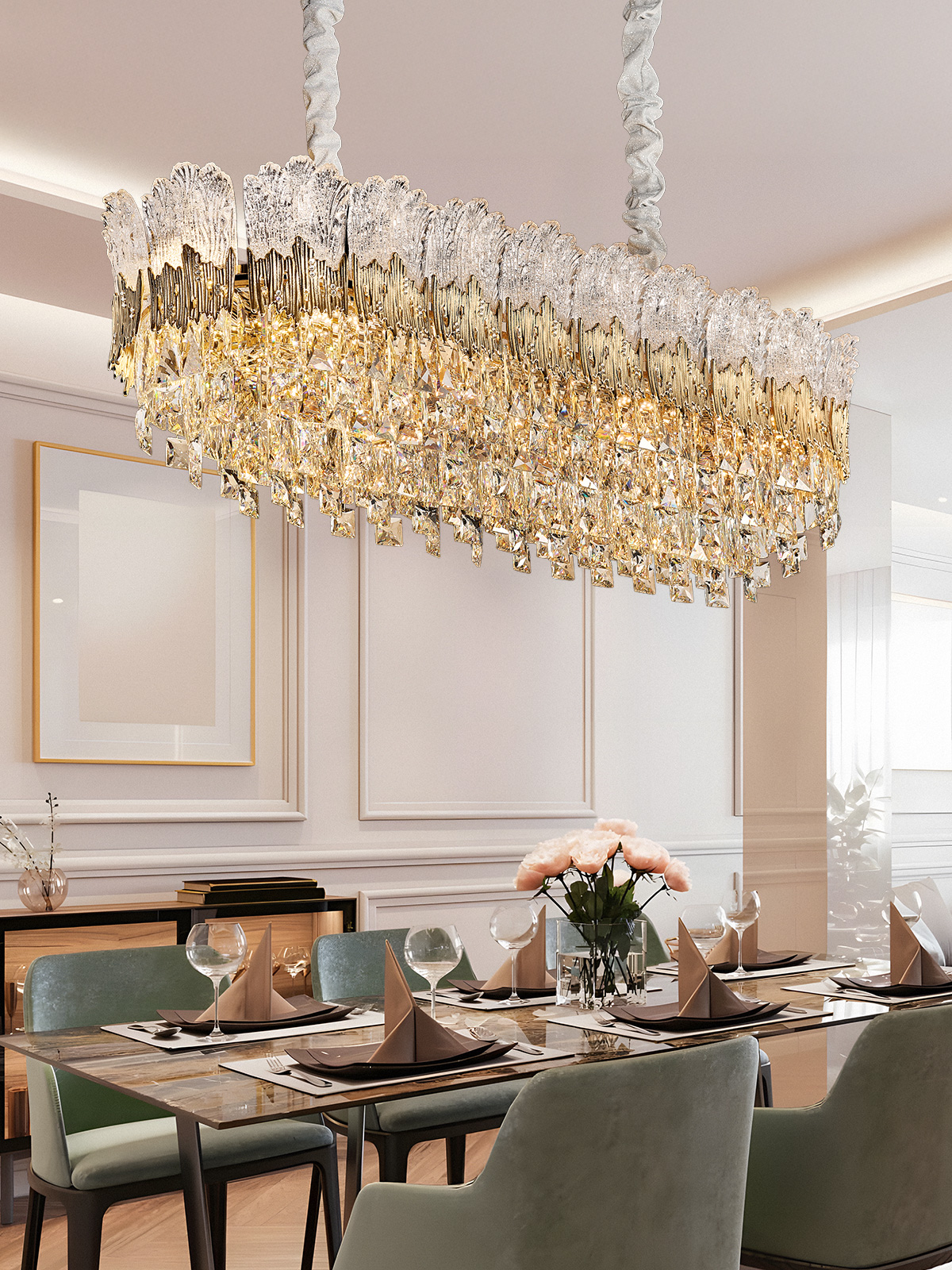 Luxurious Cascading Crystal Chandelier – A Masterpiece of Modern Elegance