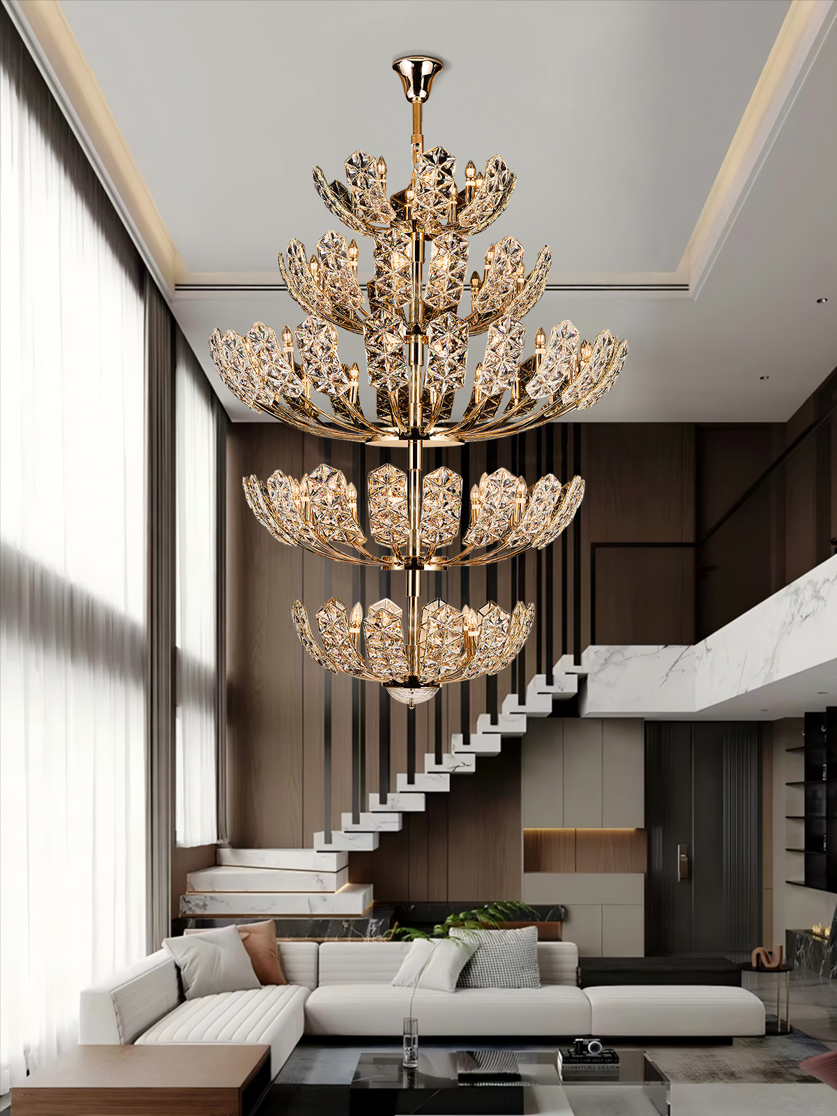 Modern Tiered Floral Crystal Chandelier – Luxurious Lighting for High-End Interiors