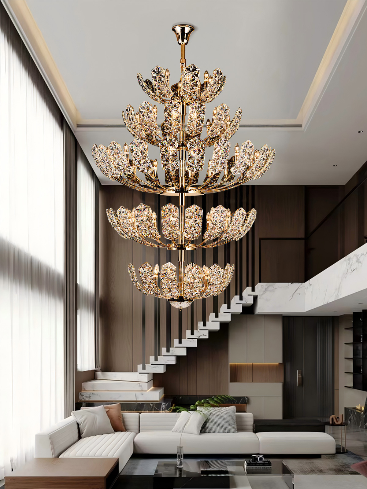 Modern Tiered Floral Crystal Chandelier – Luxurious Lighting for High-End Interiors