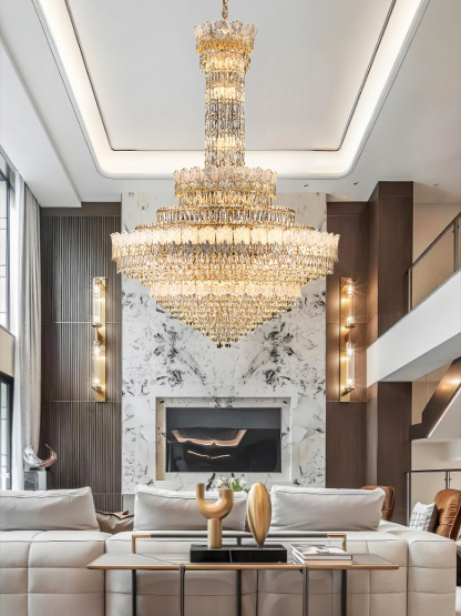 Grand Luxury Crystal Chandelier – Cascading Elegance for Modern Living Spaces