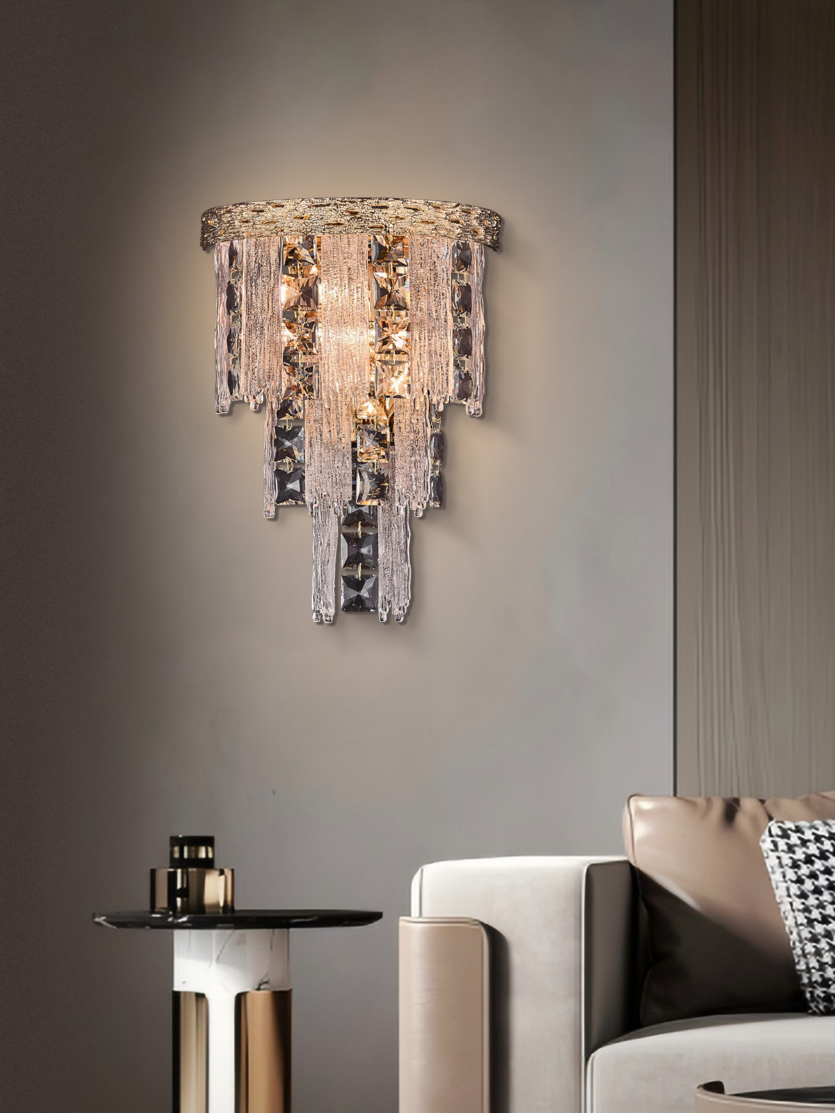 Luxury Cascading Crystal Wall Sconce – Modern Elegance for Sophisticated Interiors