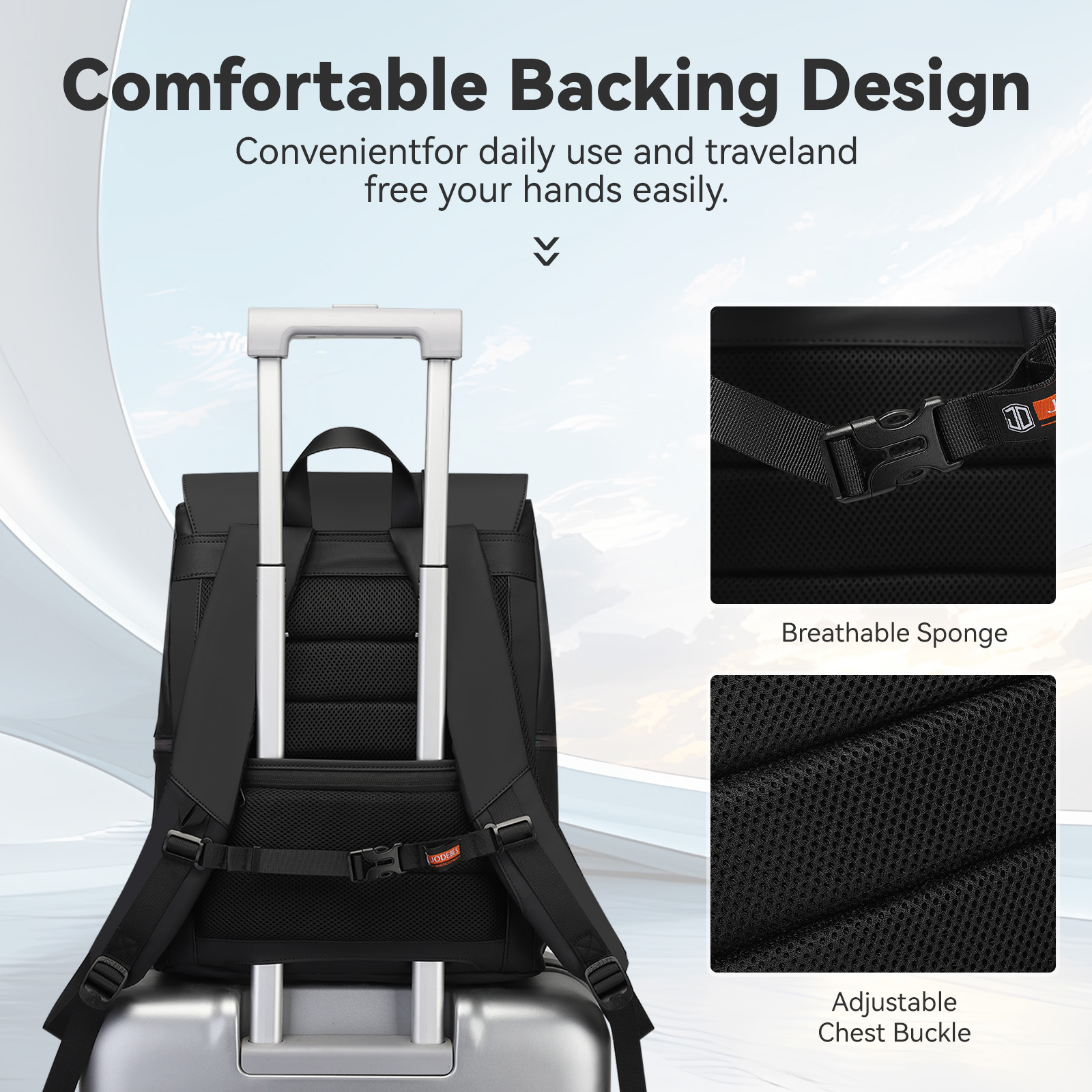 JODEBES Laptop Backpack,Business Anti Theft Slim Sturdy Laptops Backpack,Water Resistant Laptop Bag 17.3Inch / 24L (Black)