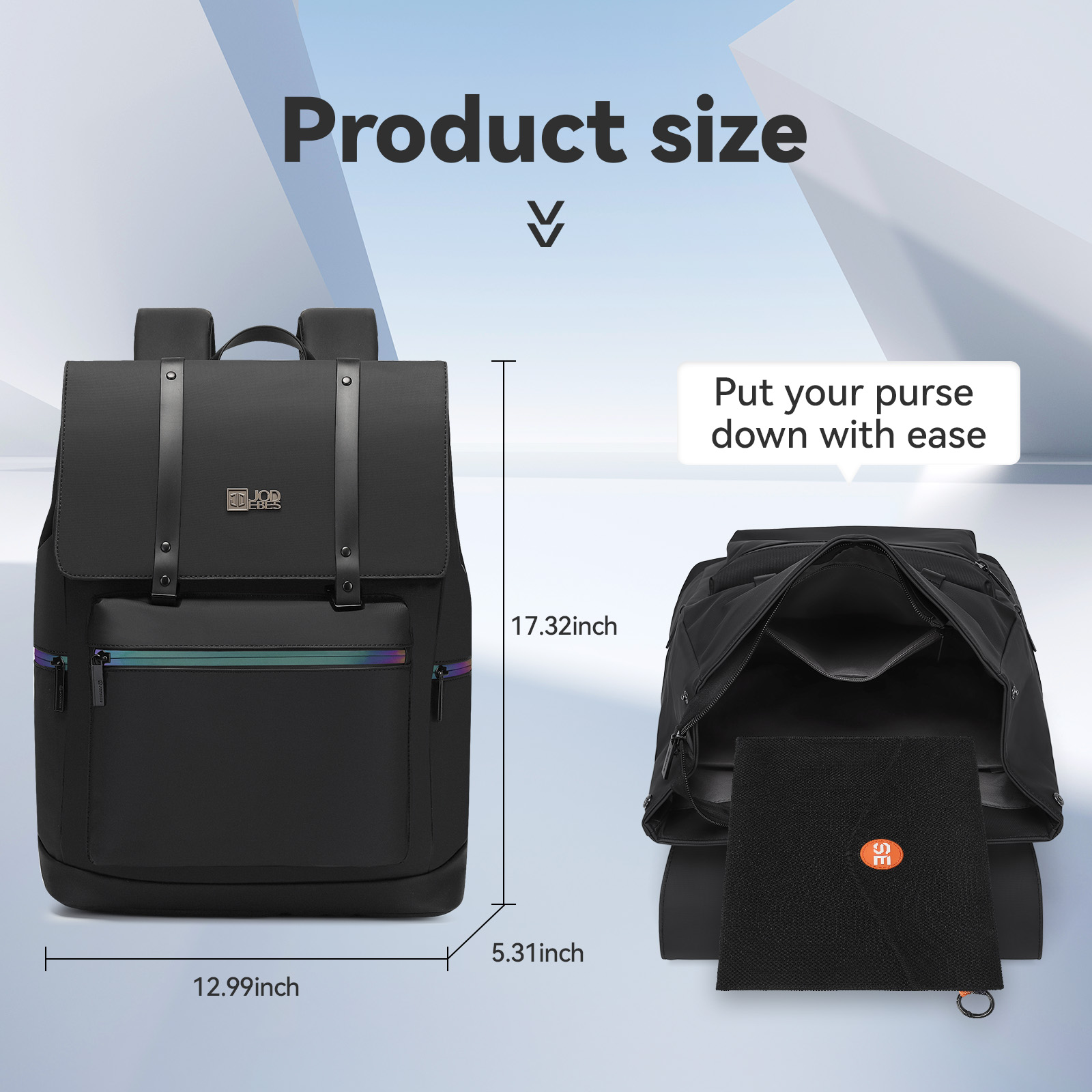 JODEBES Laptop Backpack,Business Anti Theft Slim Sturdy Laptops Backpack,Water Resistant Laptop Bag 17.3Inch / 24L (Black)