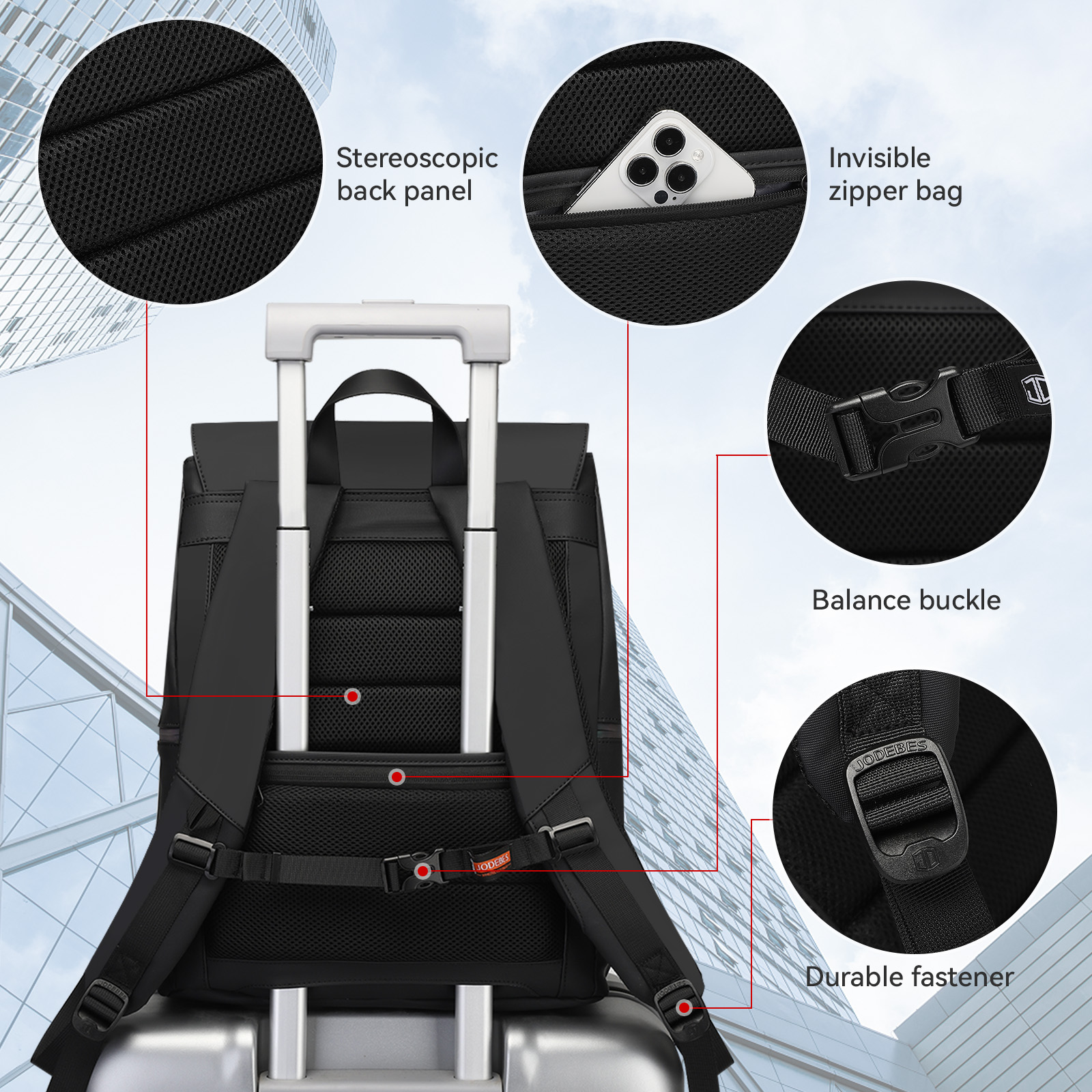 JODEBES Laptop Backpack,Business Anti Theft Slim Sturdy Laptops Backpack,Water Resistant Laptop Bag 17.3Inch / 24L (Black)